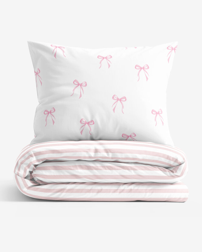 Bettwäsche aus Baumwolle - rosa Schleifen mit Streifen