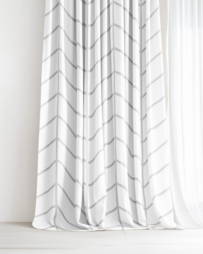 Vorhang aus Baumwolle - Zickzack auf Weiß