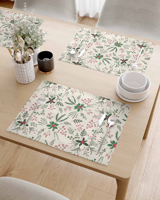 Weihnachtliches Tischset Valencia - Zweige auf Naturfarbe - Set 2 Stücke