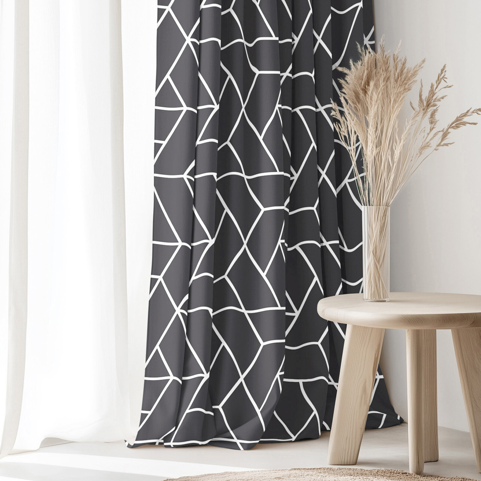 Vorhang aus Baumwolle - Mosaik auf Dunkelgrau
