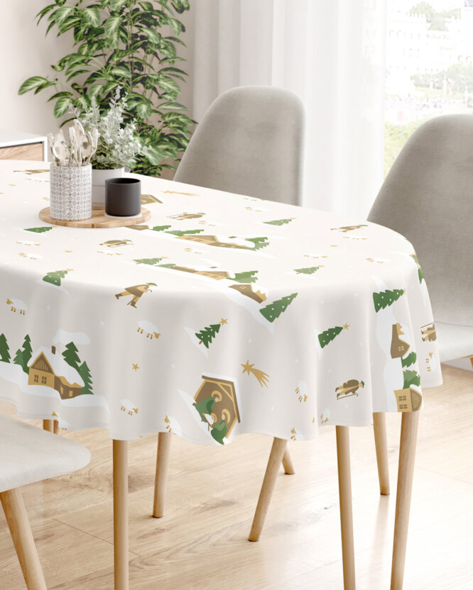 Ovale Weihnachts-Tischdecke aus 100% Baumwolle - Weihnachtslieder