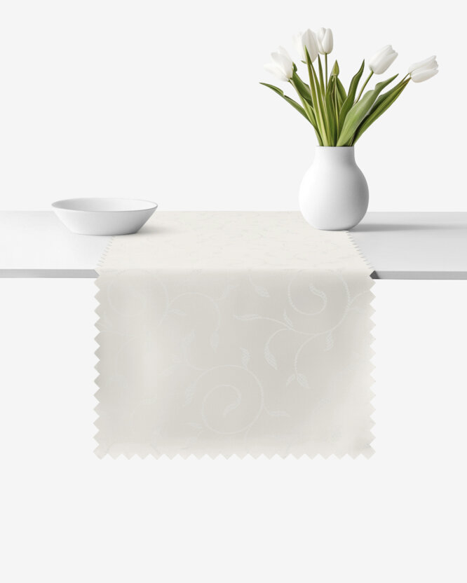 Festlicher Teflon-Tischläufer - creme mit großen Ornamenten