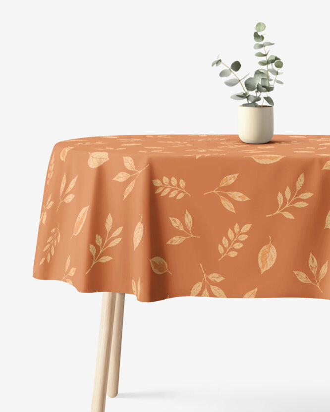 Ovale Tischdecke aus 100% Baumwolle - Orange Herbstblätter