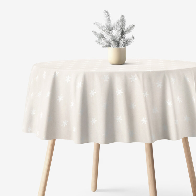 Weihnacht Runde Tischdecke Natura - Schneeflocken auf natürlichem
