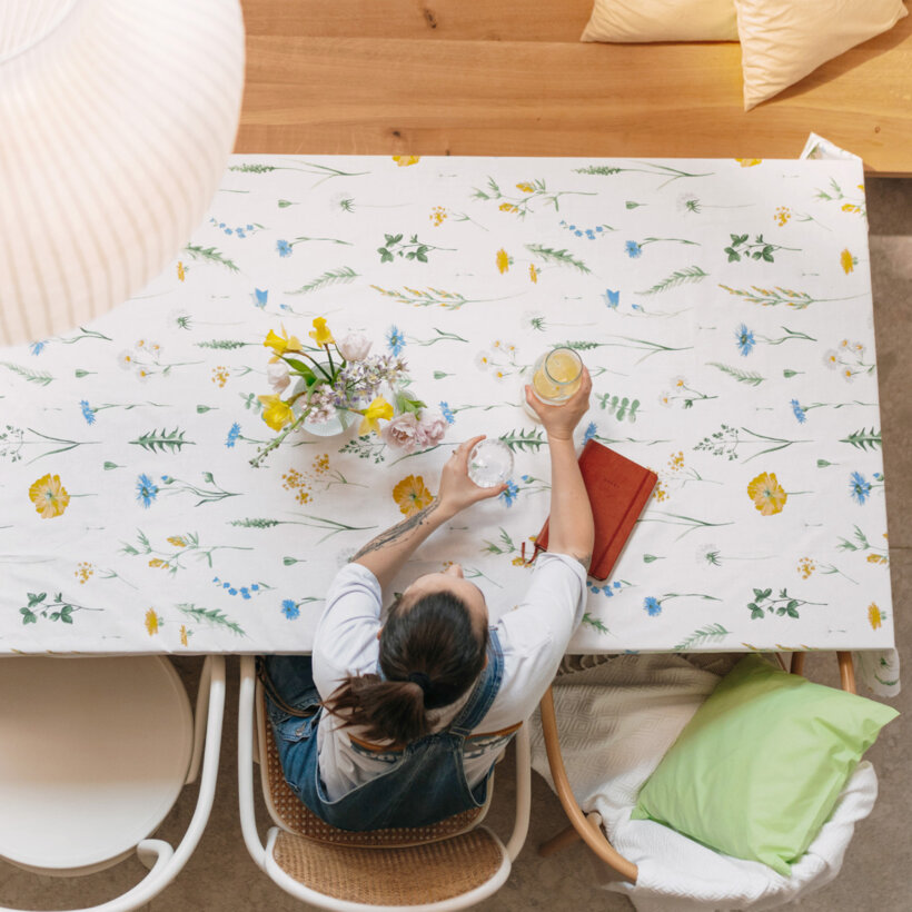 Eckige Tischdecke 100% Baumwolle - Sommerwiese