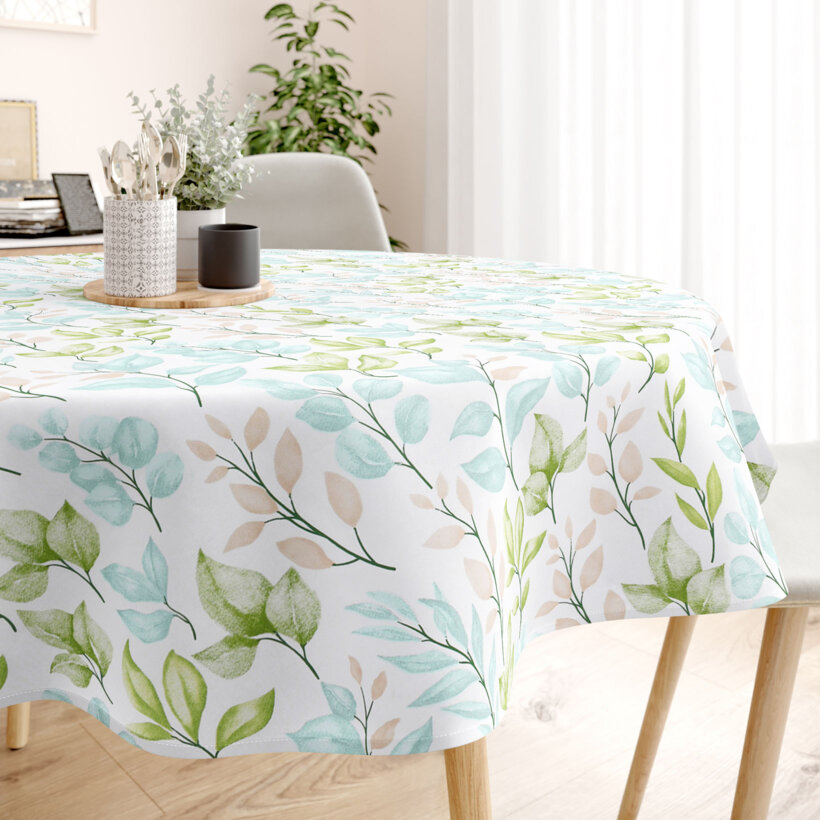 Runde Tischdecke 100% Baumwolle Deluxe - bemalte Blätter