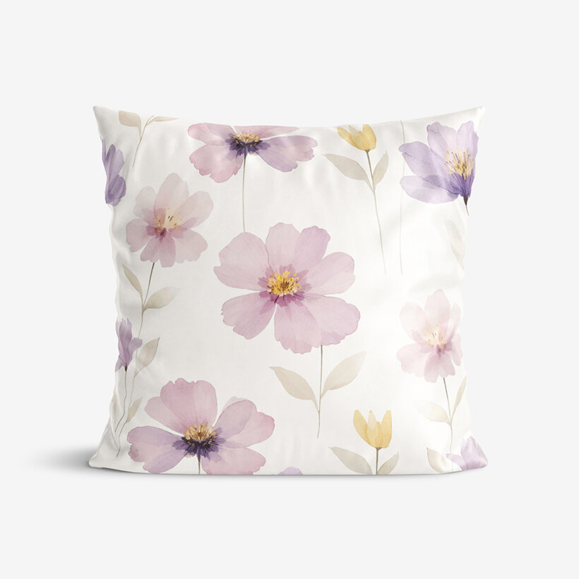 Kissenbezug aus Baumwolle-Satin - Lila Blüten