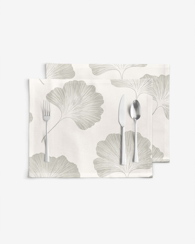Tischset 100% Baumwolle - Minimalistische Ginkgoblätter - 2 Stück