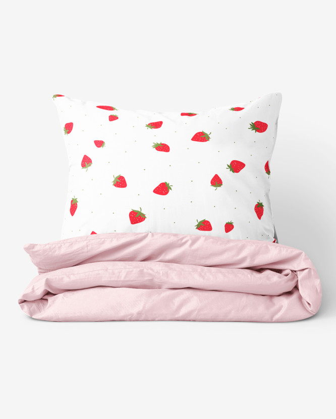 Bettwäsche aus Baumwolle Duo - frische Erdbeeren mit Puderrosa