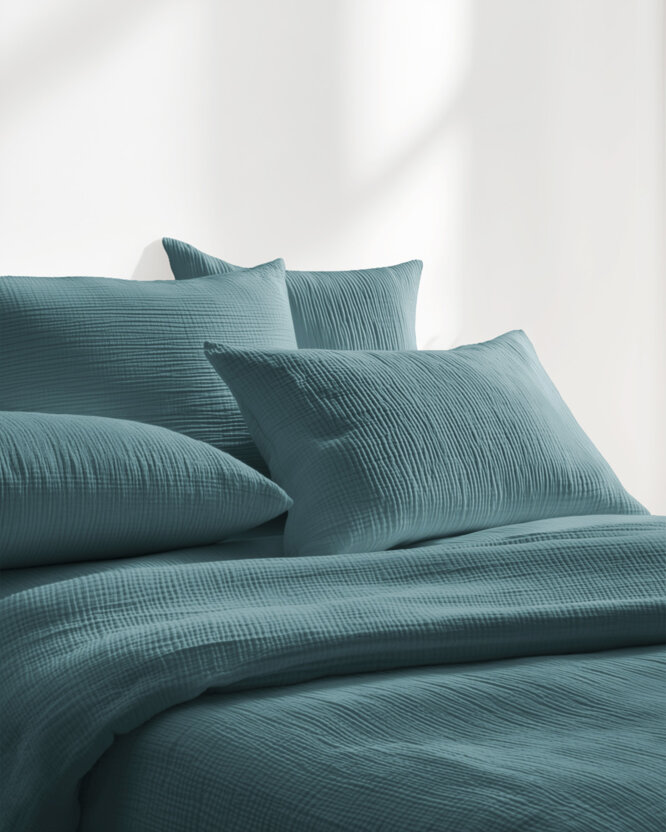 Musselin-Bettwäsche – petrol