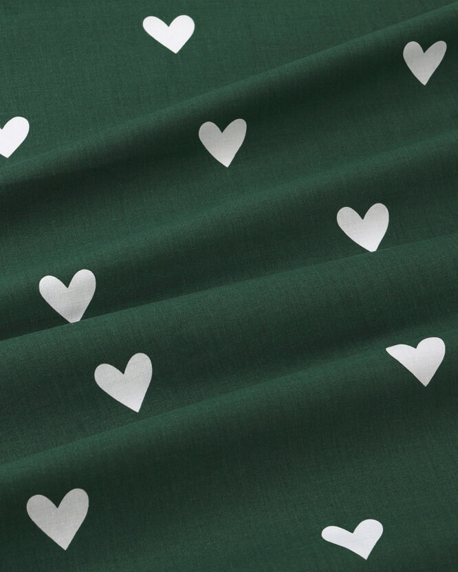 Runde Weihnachts-Tischdecke 100% Baumwolle - Herzchen auf Dunkelgrün