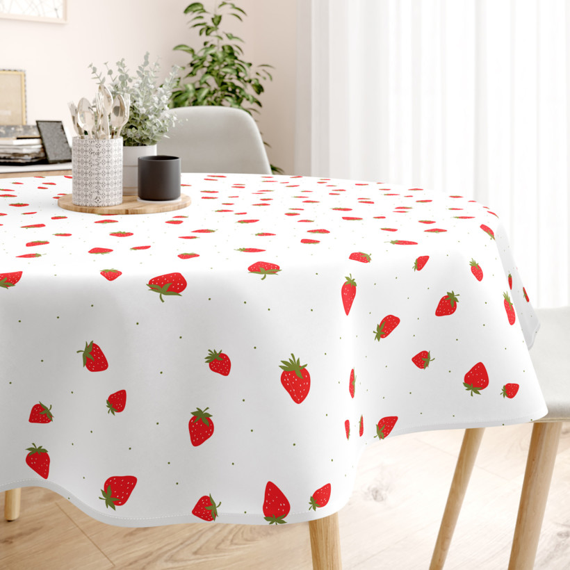 Runde Tischdecke 100% Baumwolle - frische Erdbeeren