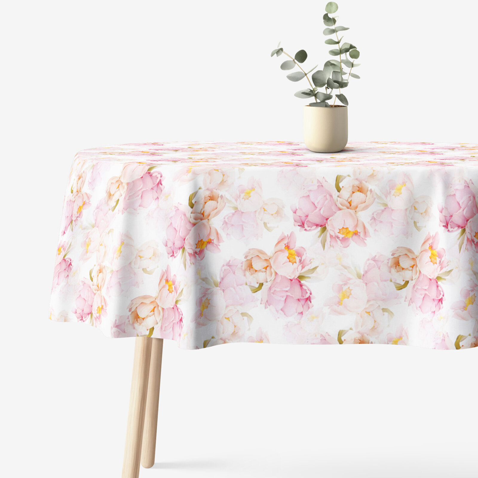 Ovale Tischdecke aus 100% Baumwolle Deluxe - blühende Pfingstrosen