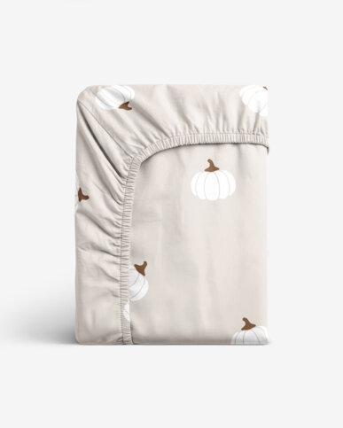 Spannbettlaken aus Baumwolle - Kürbisse auf Creme
