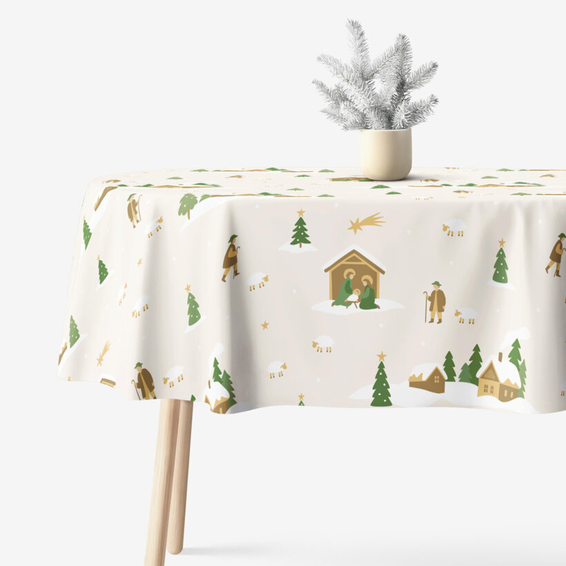 Ovale Weihnachts-Tischdecke aus 100% Baumwolle - Weihnachtslieder