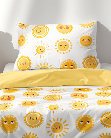 Kinder-Bettwäsche aus Baumwolle Duo - lachende Sonnen mit gelb