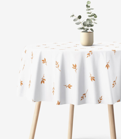 Runde Tischdecke 100% Baumwolle - Braune Herbstblätter