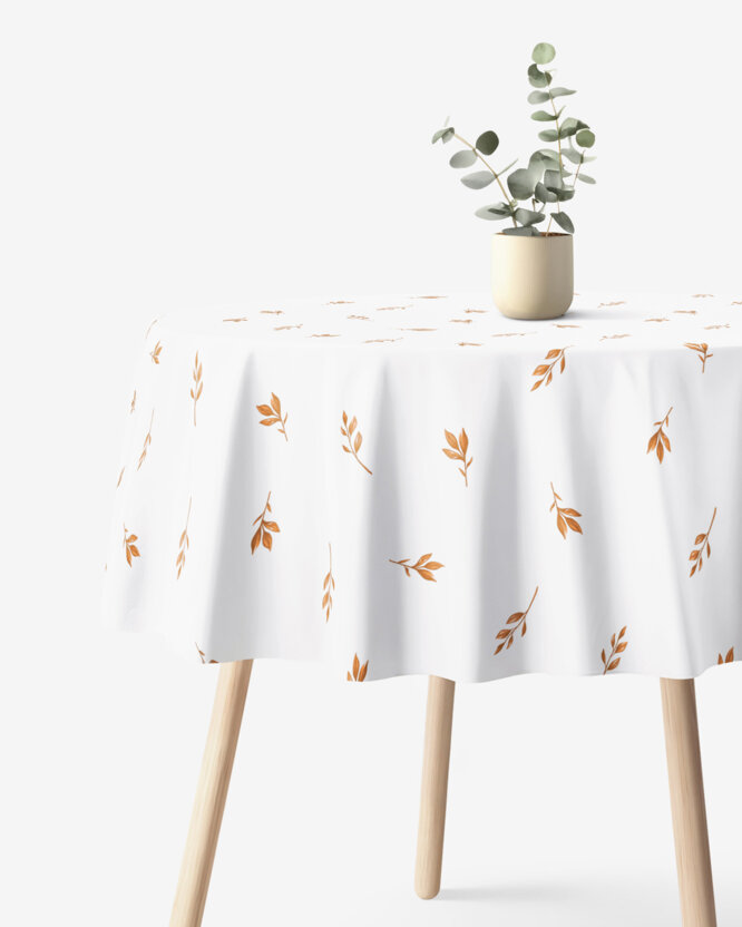 Runde Tischdecke 100% Baumwolle - Braune Herbstblätter