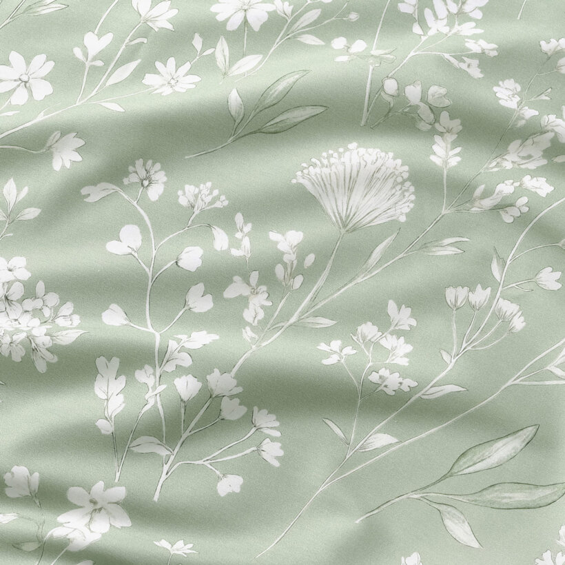 Mako-Satin - Wiesenblumen auf Salbeigrün