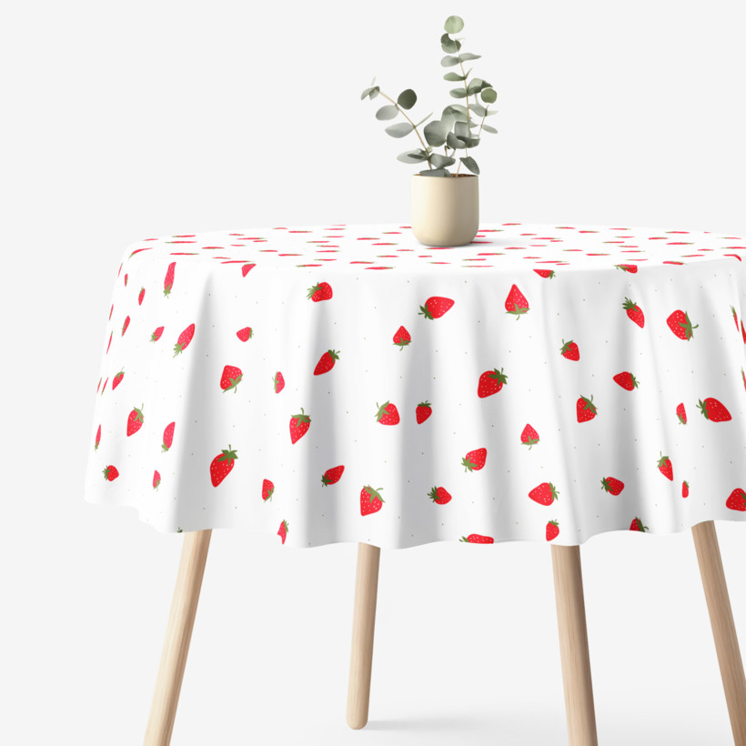 Runde Tischdecke 100% Baumwolle - frische Erdbeeren