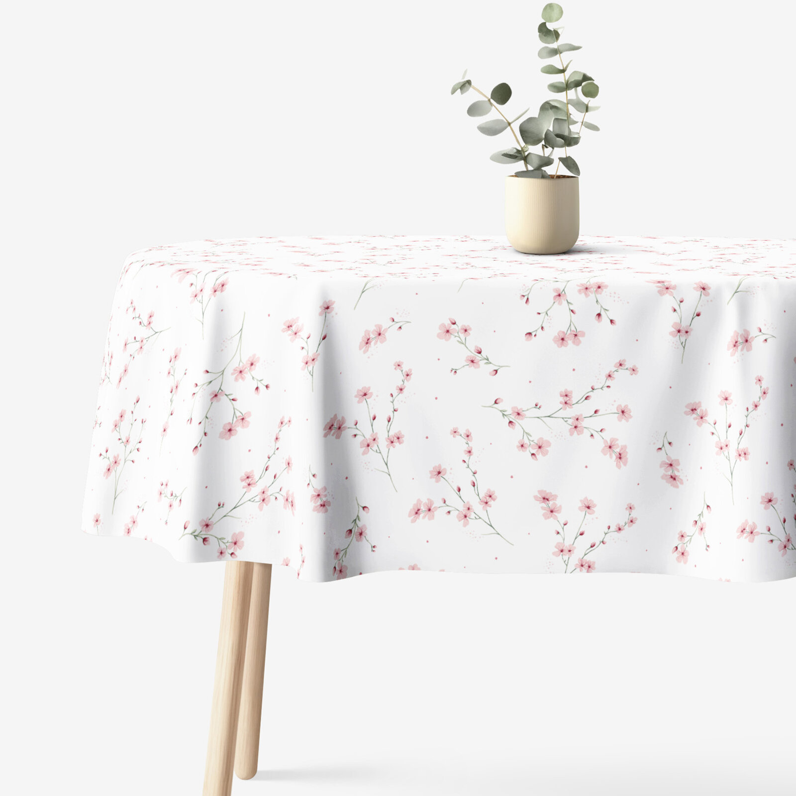 Ovale Tischdecke aus 100% Baumwolle - Blühende Sakura-Kirschbäume