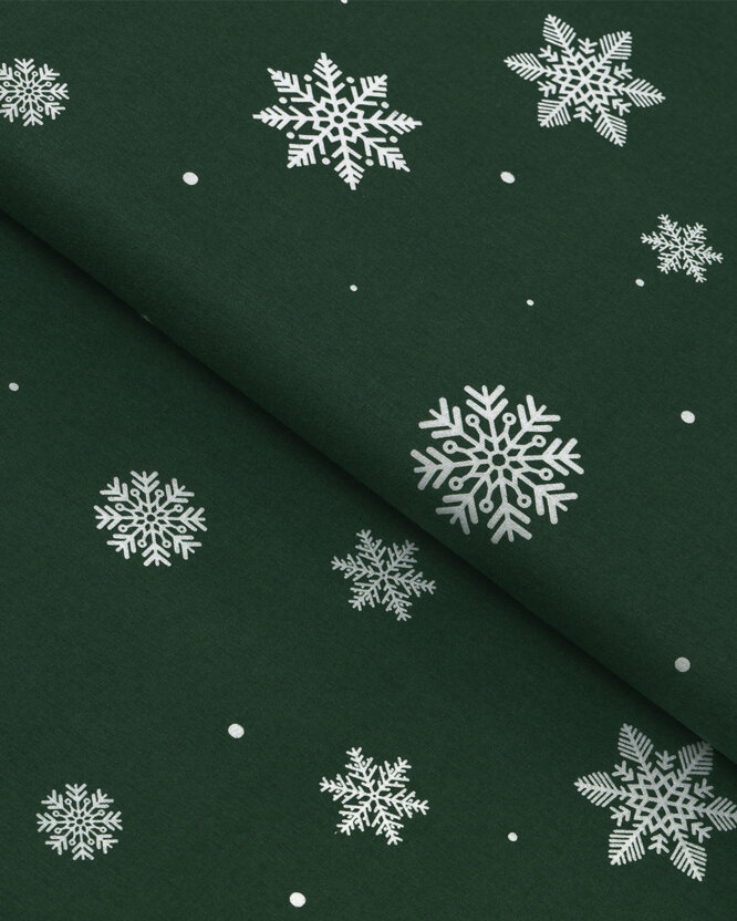 Flanellstoff - Schneeflocken auf Grün