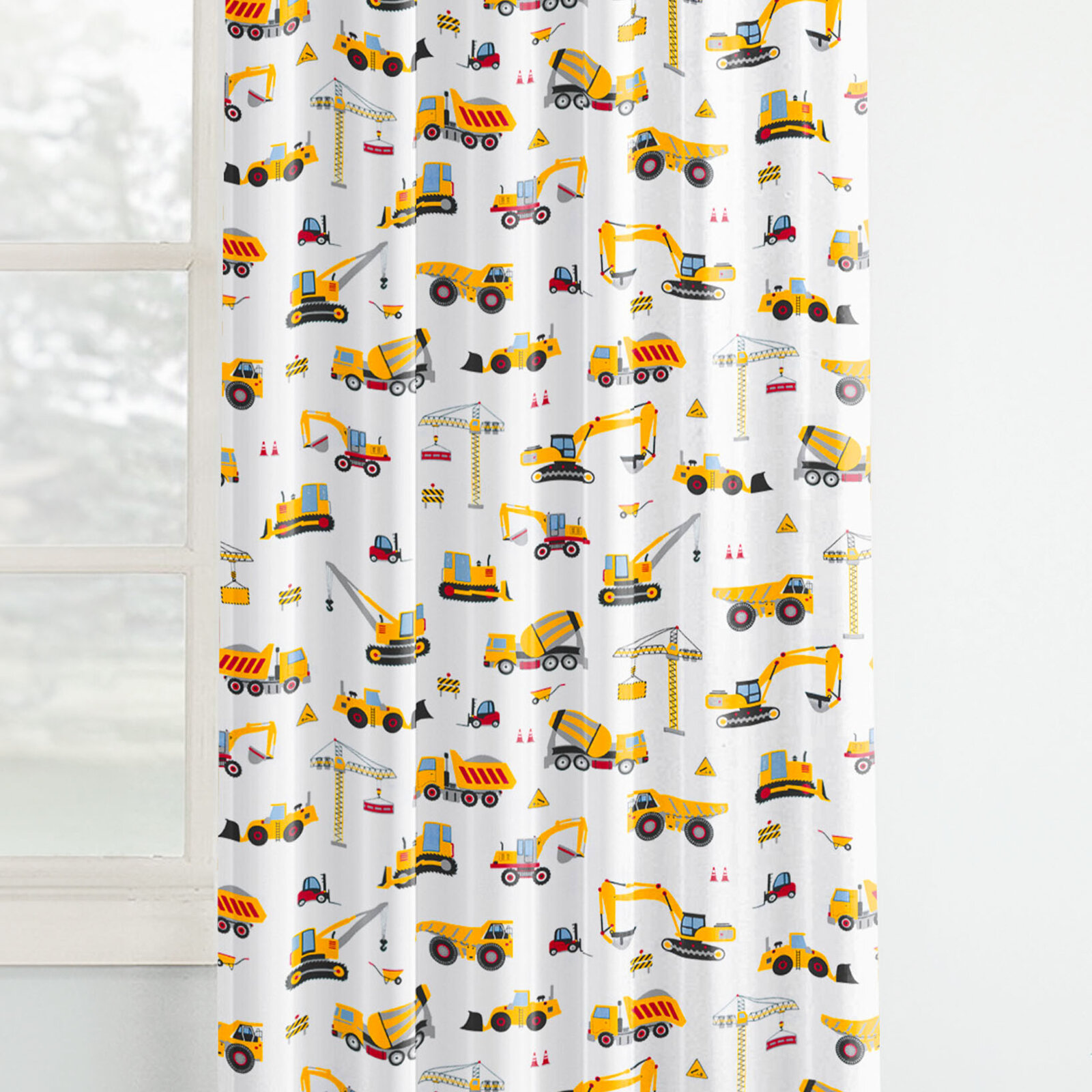 Vorhang aus Baumwolle Kindermotive - Lastwagen und Bagger