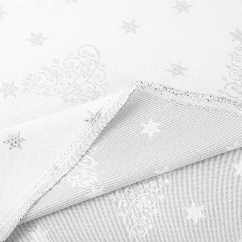 Weihnachtlicher Teflonstoff für Tischdecken – Silberne Tannenbäume und Sterne
