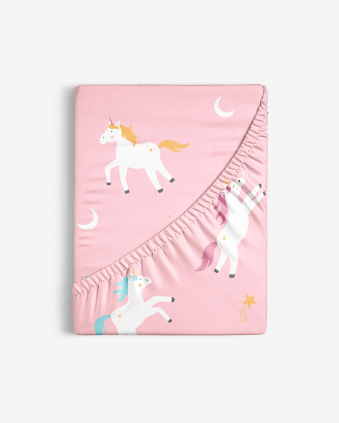 Kinder-Spannbetttuch aus Baumwolle - Lustige Einhörner