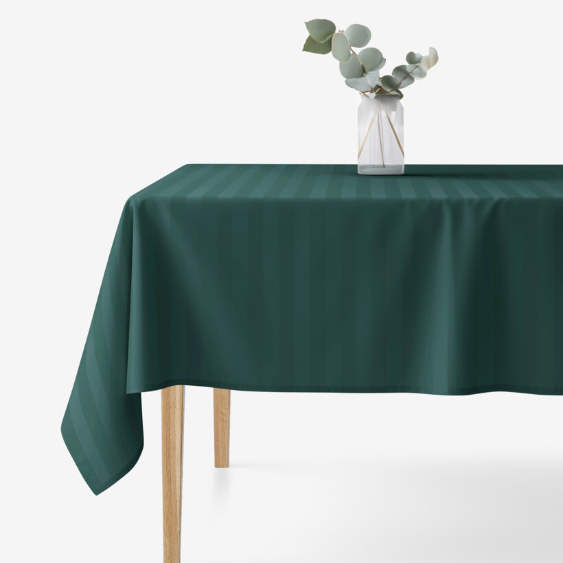 Festliche eckige Damast-Tischdecke - dunkelgrüne Streifen mit Satin-Glanz