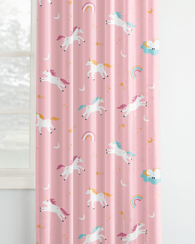 Vorhang aus Baumwolle Kindermotive - Lustige Einhörner