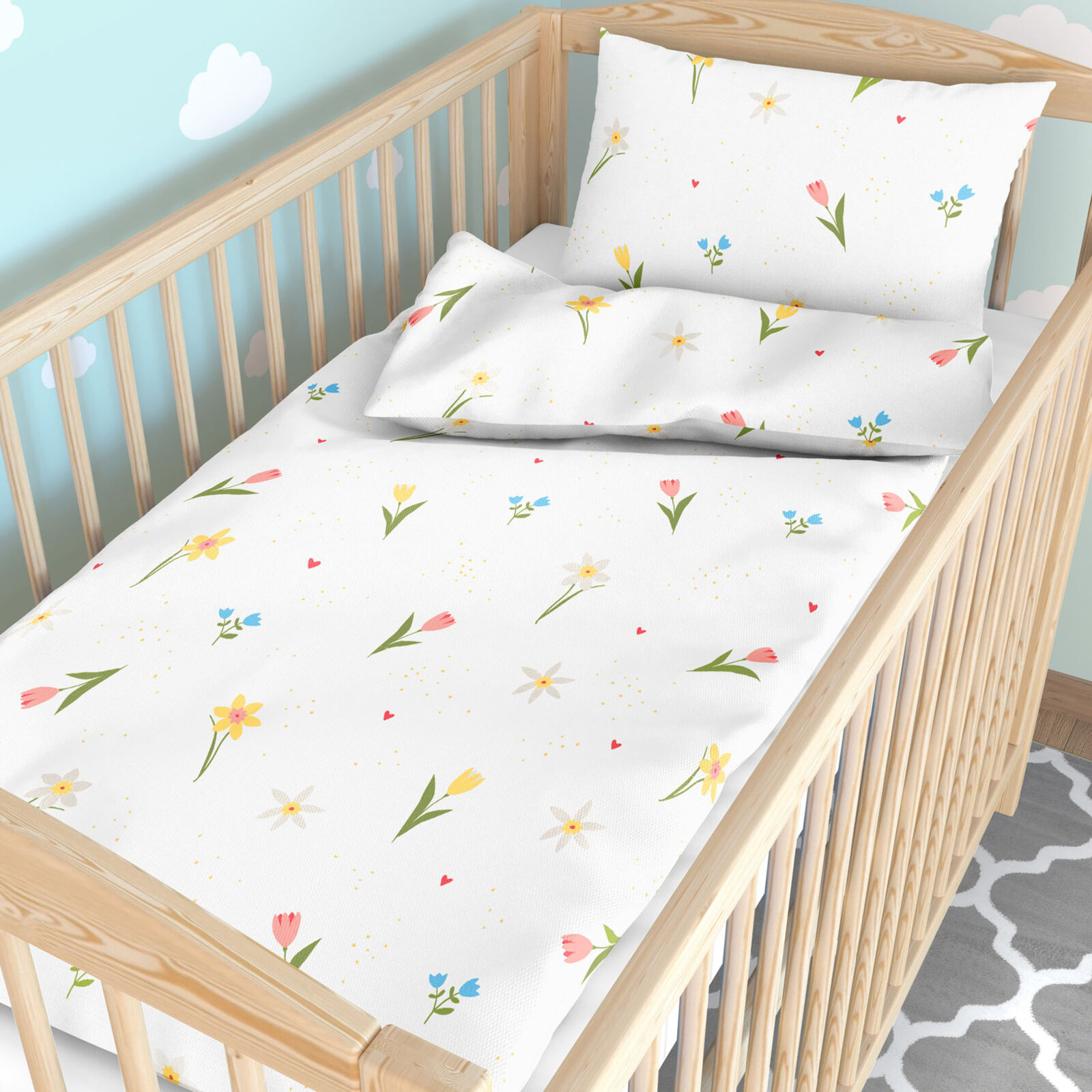 Bettwäsche für Babybetten aus Baumwolle - blühender Garten