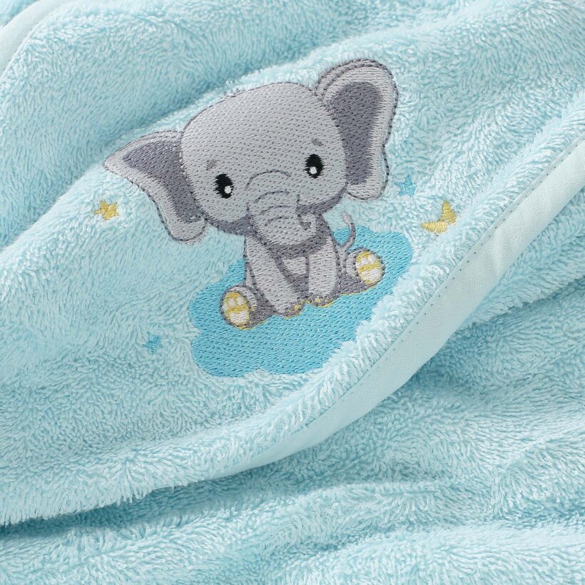 Frottee Babybadetuch mit Kapuze - Elefant auf Blau