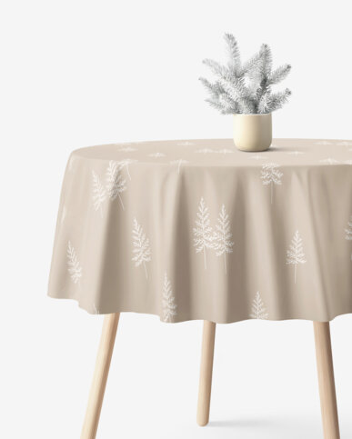 Weihnachtliche runde Tischdecke 100% Baumwollköper - Nordische Tannenbäume