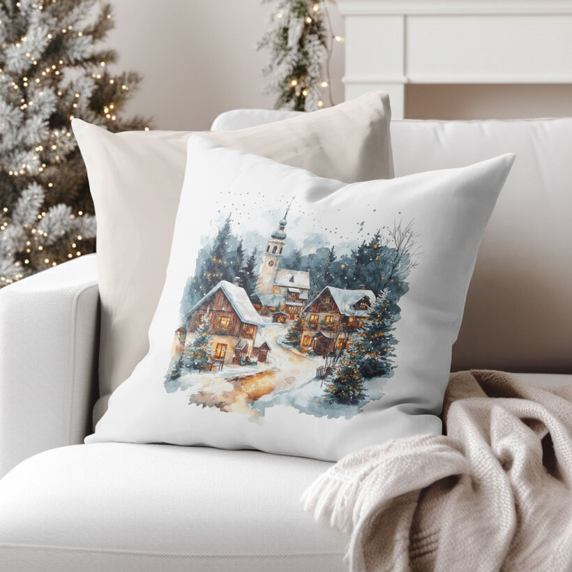 Weihnachtlicher dekorativer Kissenbezug - Winterdorf