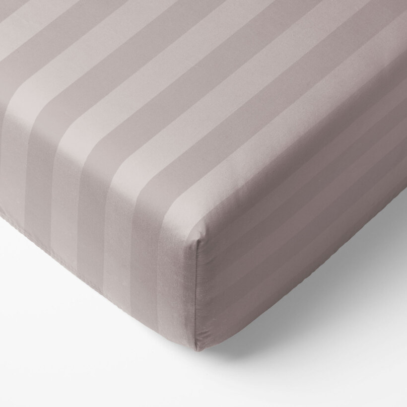 Spannbettlaken aus Damask - graubraun Streifen mit Satin-Glanz