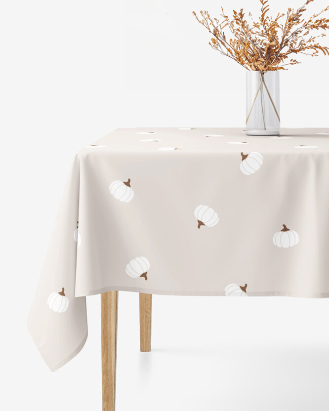 Eckige Tischdecke 100% Baumwolle - Kürbisse auf Creme