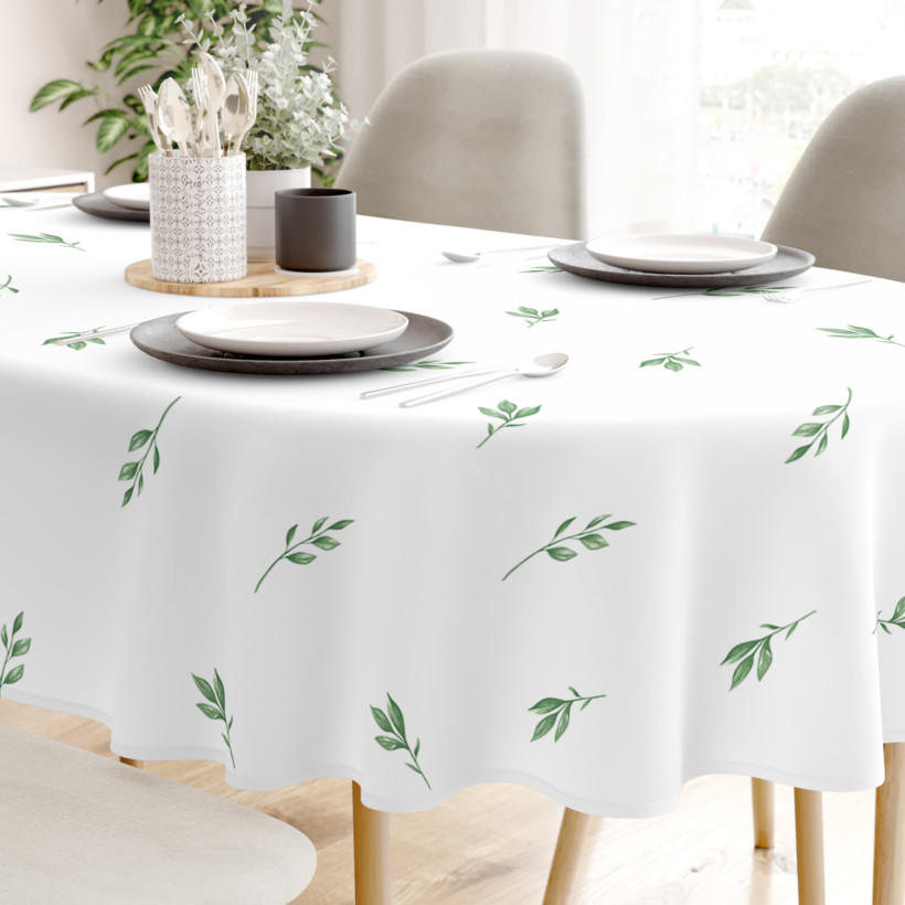 Ovale Tischdecke aus 100% Baumwolle - Olivenblätter