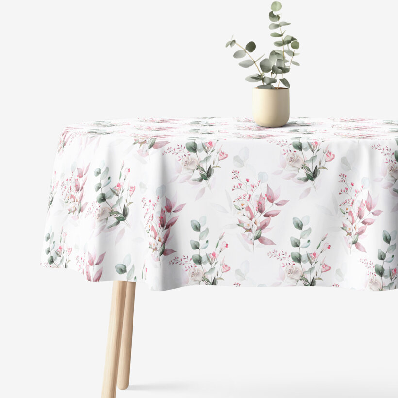 Ovale Tischdecke aus 100% Baumwolle Deluxe - zarte Rosen