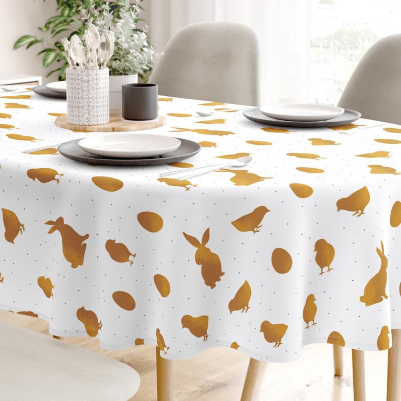 Ovale Tischdecke Ostern aus fester Baumwolle - goldene Ostersymbole