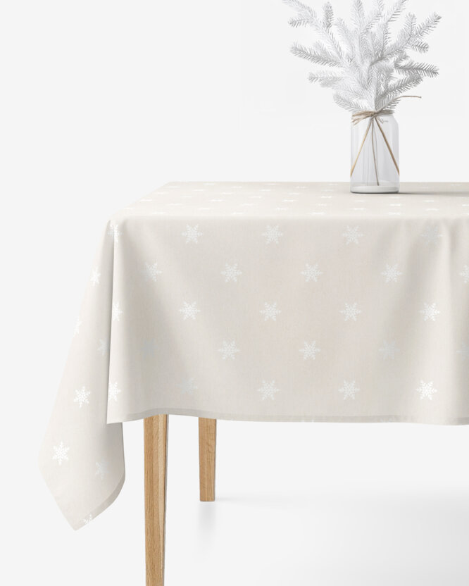 Weihnachtliche eckige Tischdecke Natura - Schneeflocken auf natürlichem