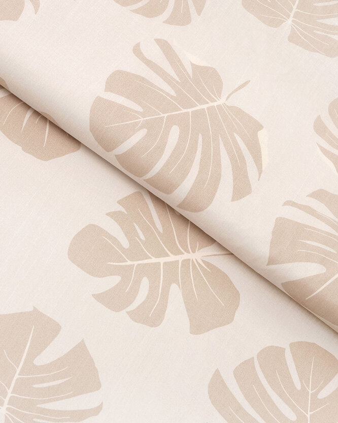 Baumwollstoff - Tropische Blätter auf Beige