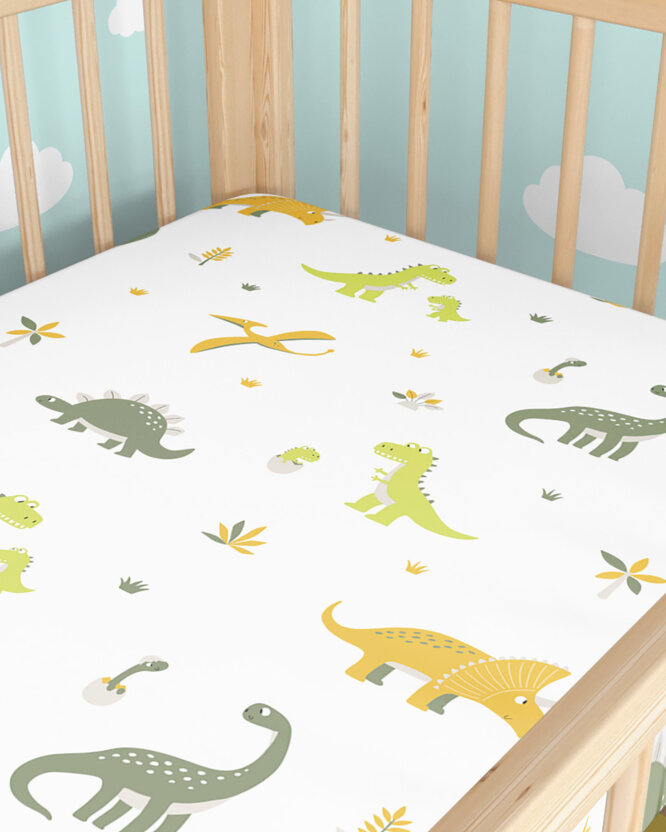 Spannbetttuch aus Baumwolle für Babybetten - Dino-Abenteuer