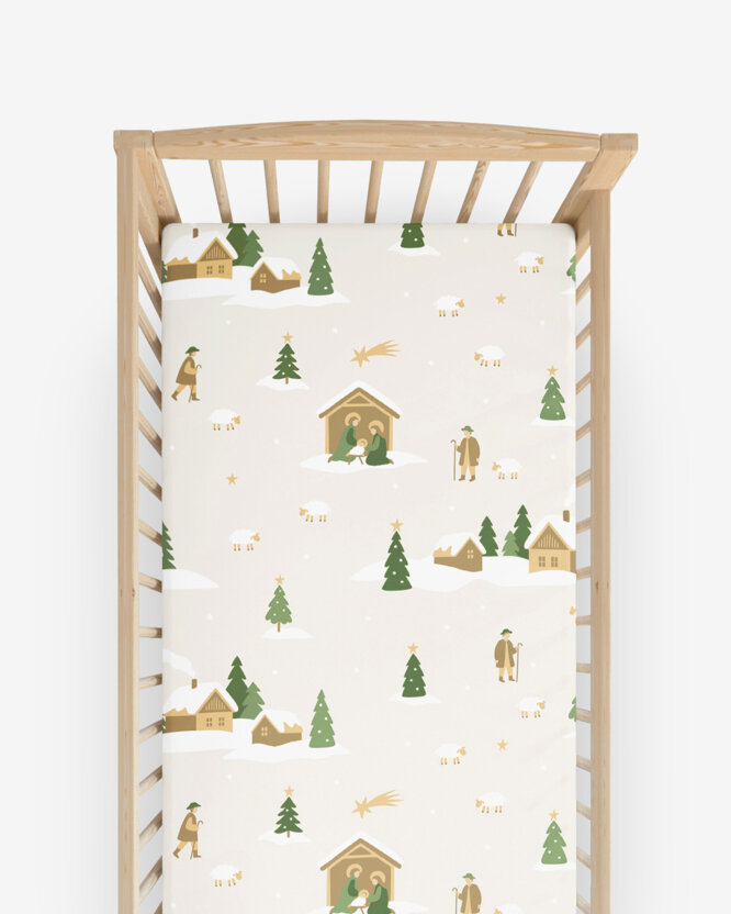 Weihnachtliches Spannbetttuch aus Baumwolle für Babybetten - Weihnachtslieder