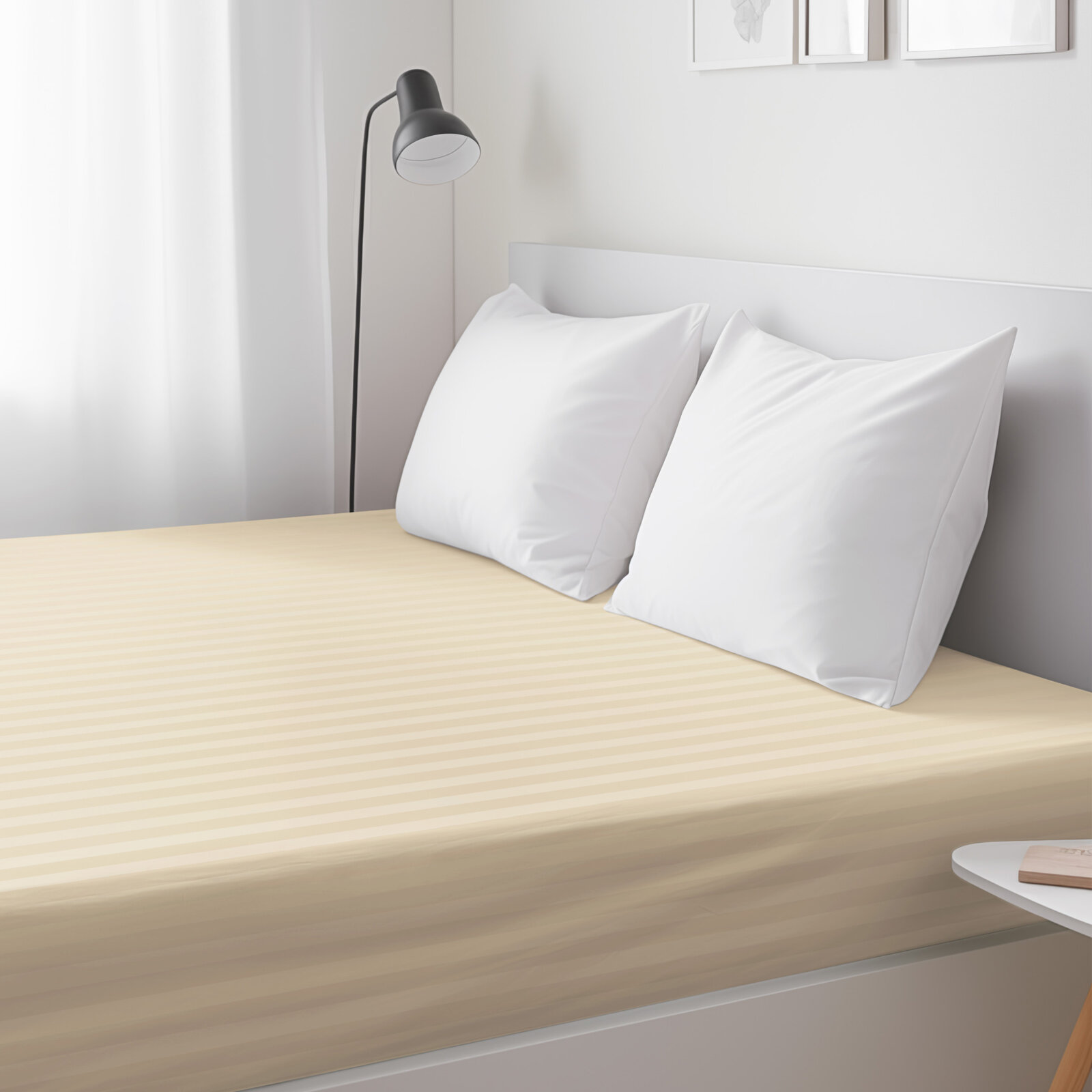 Spannbettlaken aus Damask - goldene Streifen mit Satin-Glanz