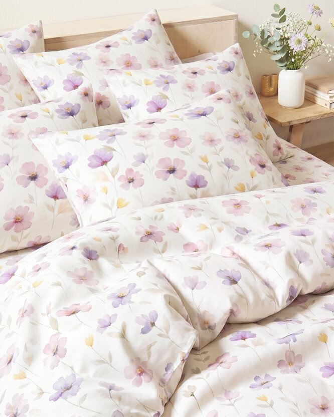 Bettwäsche aus Baumwolle-Satin - Lila Blüten