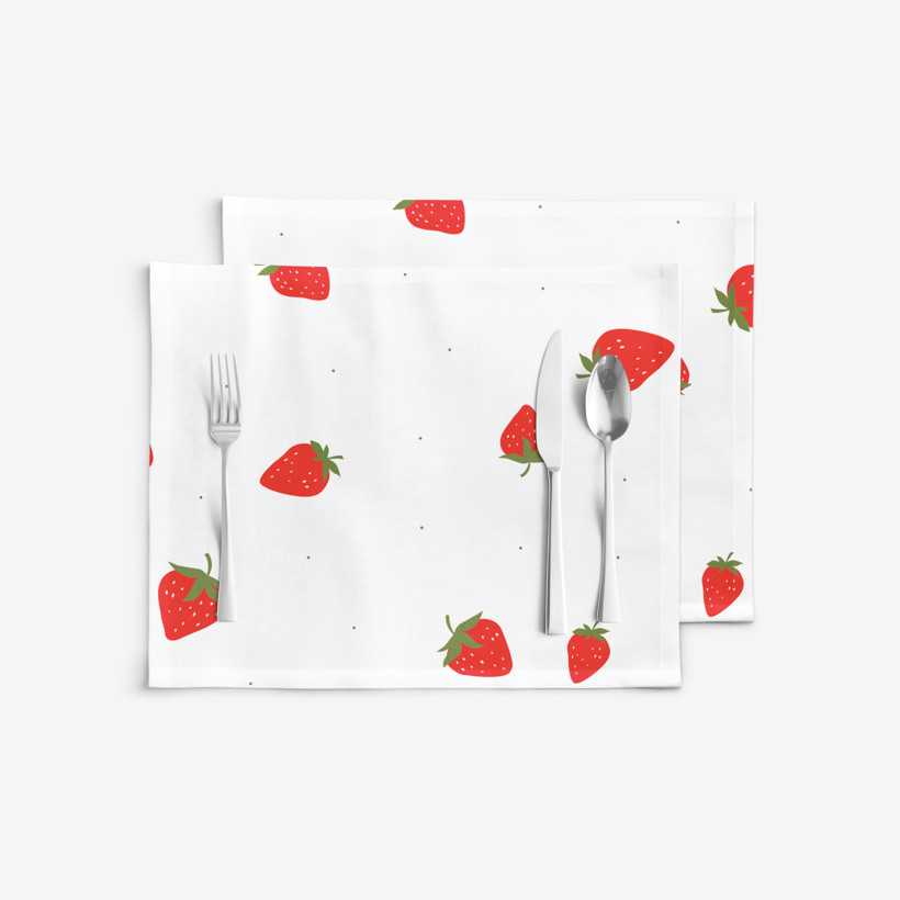 Tischset 100% Baumwolle - frische Erdbeeren - 2 Stück