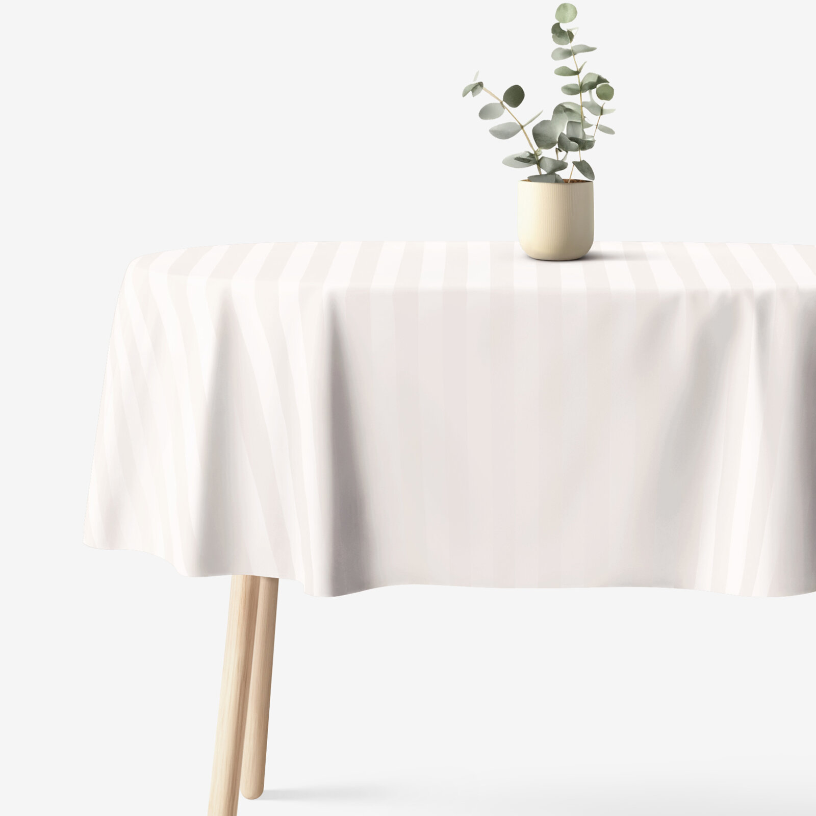 Festliche ovale Damast-Tischdecke - creme Streifen mit Satin-Glanz