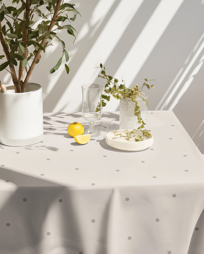 Eckige Tischdecke 100% Baumwolle - Pünktchen auf Beige