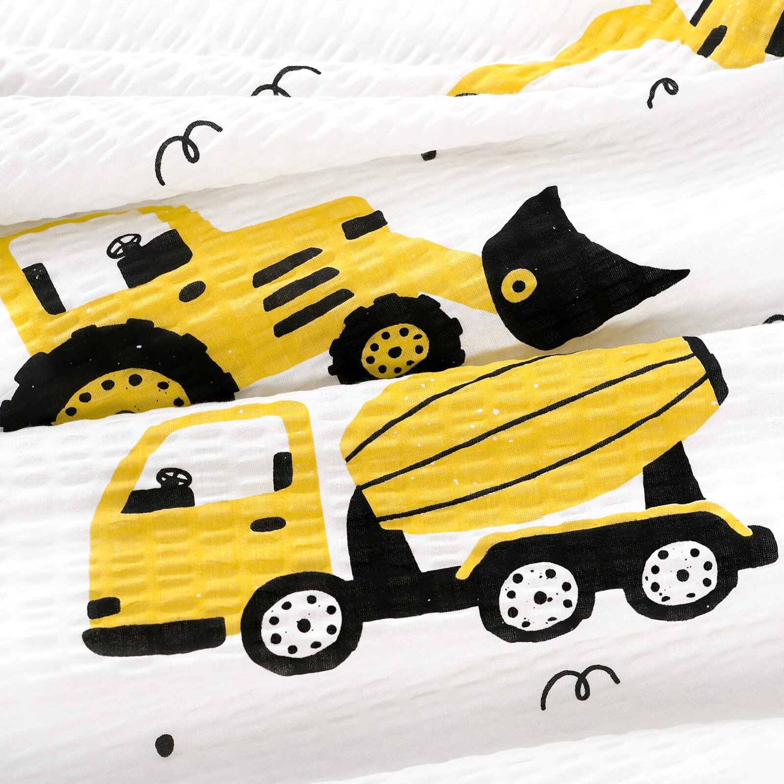 Kinder - Seersucker Bettwäsche Duo - Bagger und Baufahrzeuge mit gelb